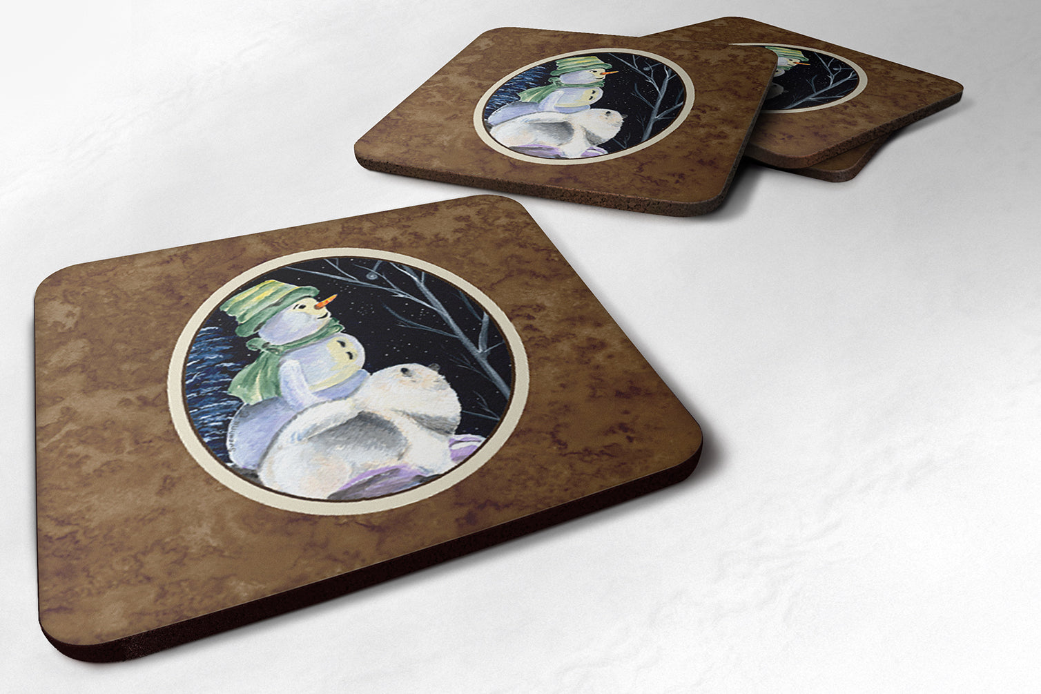 Snowman with Keeshond Foam Coasters Set of 4 Cup Coasters for Indoor Outdoor, Tabletop Protection, Anti Slip, Mouse pad Material