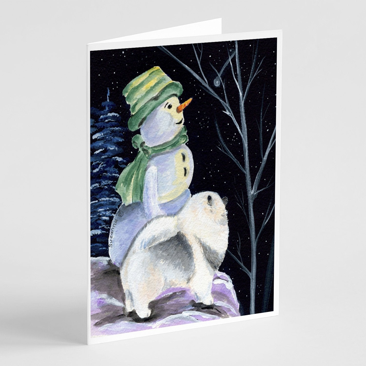 Snowman with Keeshond Greeting Cards Pack of 8 Blank Cards with Envelopes Whimsical A7 Size 5x7