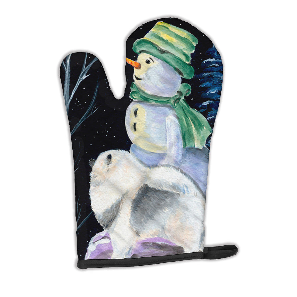 Snowman with Keeshond Oven Mitt Heat Resistant Thick Oven Mitt for Hot Pans and Oven, Kitchen Mitt Protect Hands, Cooking Baking Glove