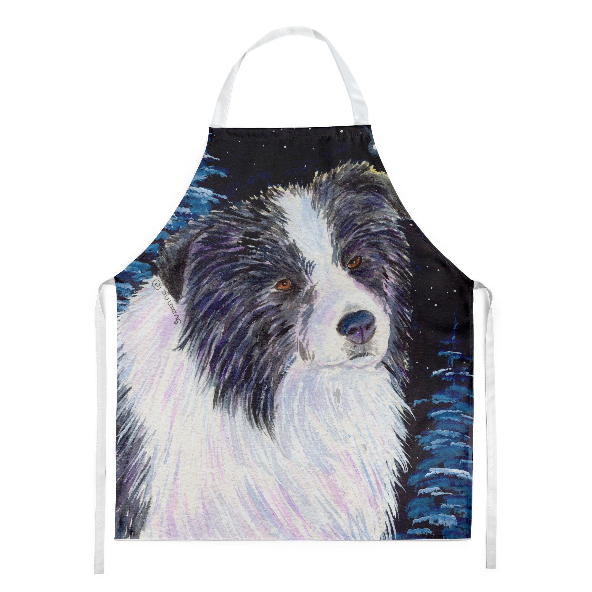 Starry Night Border Collie Apron Cooking Kitchen Server Baking Crafts Gardening for Adult Women Men, Unisex, Large, Multicolor