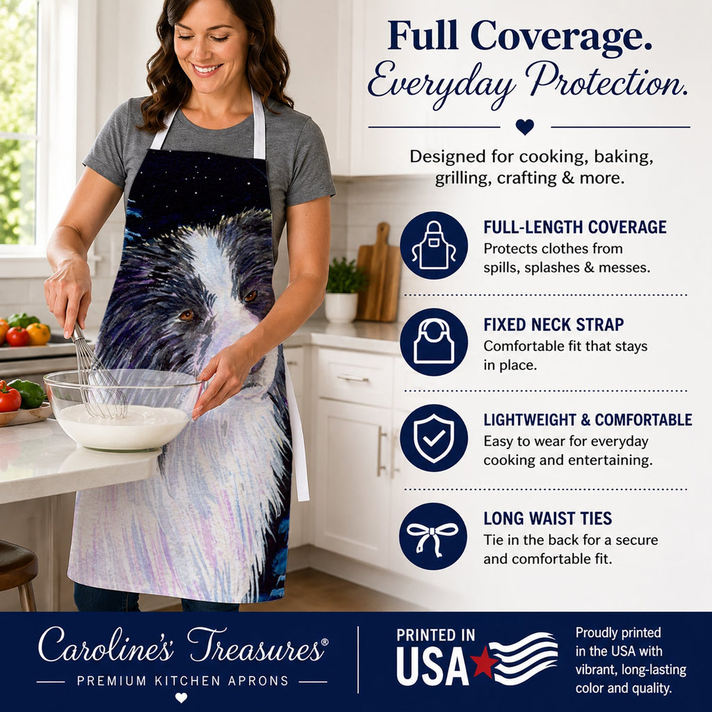 Starry Night Border Collie Apron Cooking Kitchen Server Baking Crafts Gardening for Adult Women Men, Unisex, Large, Multicolor