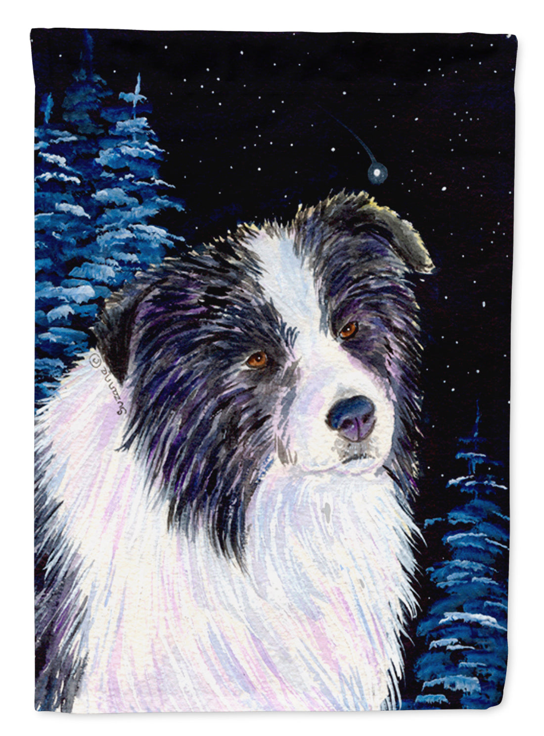 Starry Night Border Collie House Flag 28x40 Porch Sleeve Pole Decorative Outside Yard Banner Artwork Wall Hanging, Polyester