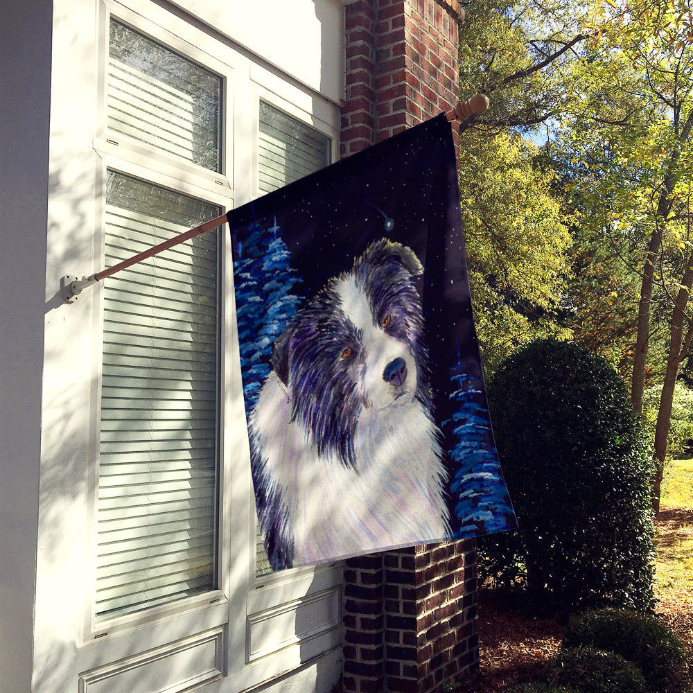 Starry Night Border Collie House Flag 28x40 Porch Sleeve Pole Decorative Outside Yard Banner Artwork Wall Hanging, Polyester