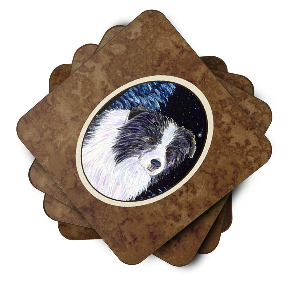 Starry Night Border Collie Foam Coasters Set of 4 Cup Coasters for Indoor Outdoor, Tabletop Protection, Anti Slip, Mouse pad Material