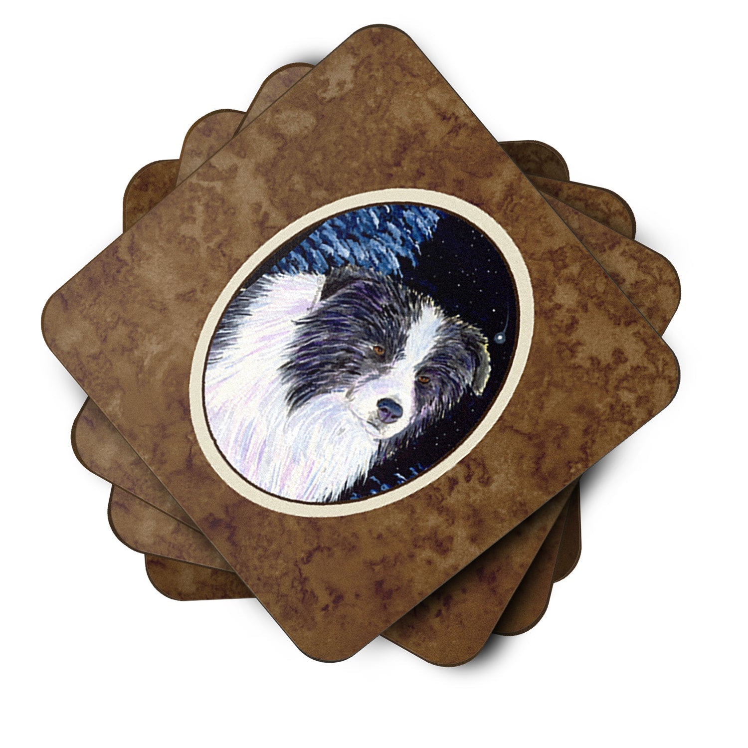 Starry Night Border Collie Foam Coasters Set of 4 Cup Coasters for Indoor Outdoor, Tabletop Protection, Anti Slip, Mouse pad Material