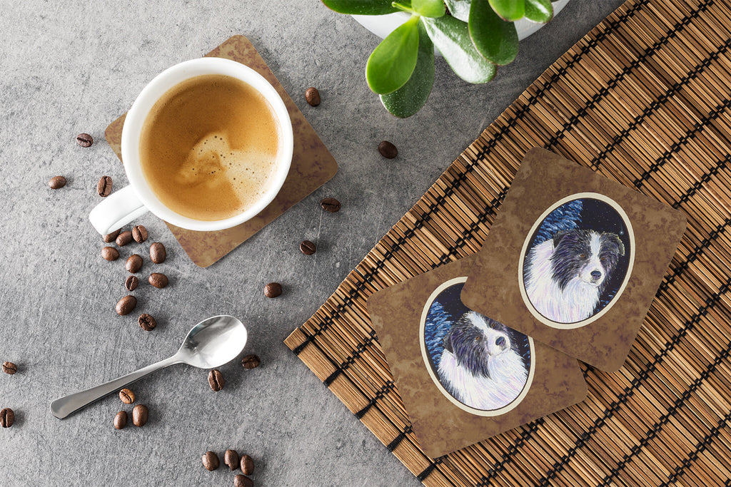 Starry Night Border Collie Foam Coasters Set of 4 Cup Coasters for Indoor Outdoor, Tabletop Protection, Anti Slip, Mouse pad Material