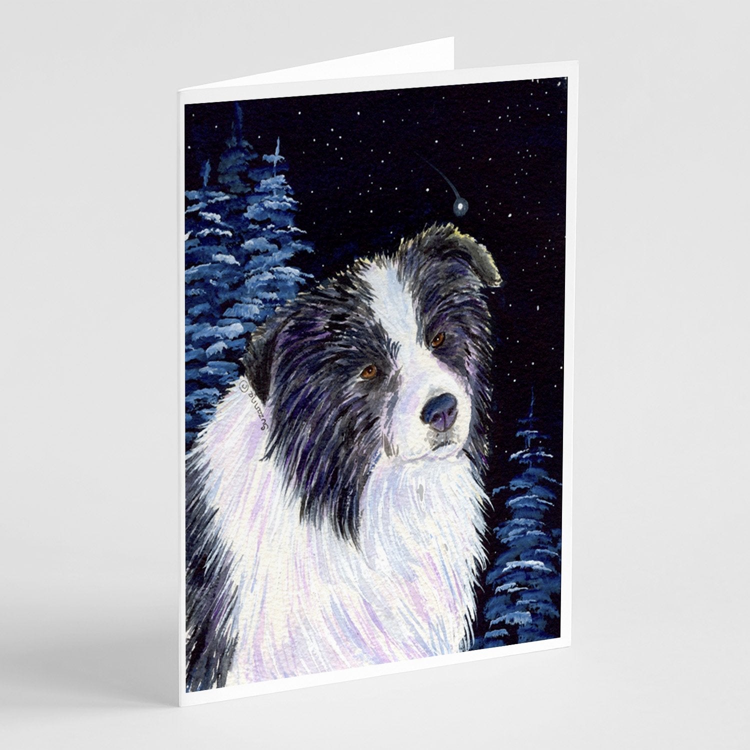 Starry Night Border Collie Greeting Cards Pack of 8 Blank Cards with Envelopes Whimsical A7 Size 5x7