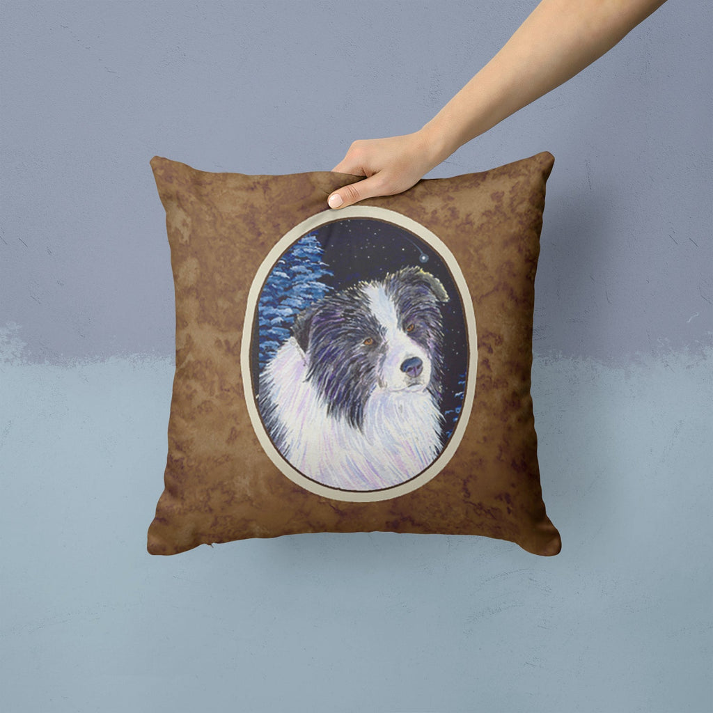 Starry Night Border Collie Decorative Throw Pillow 14x14 Indoor Outdoor Accent Cushion, Fabric Cover with Insert for Sofa, Bed, Porch & Living Room