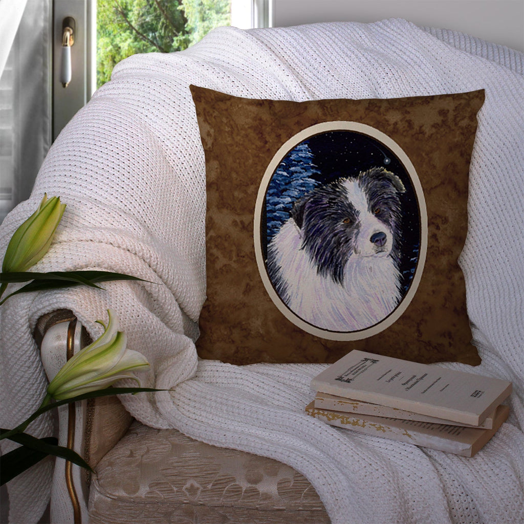Starry Night Border Collie Decorative Throw Pillow 14x14 Indoor Outdoor Accent Cushion, Fabric Cover with Insert for Sofa, Bed, Porch & Living Room