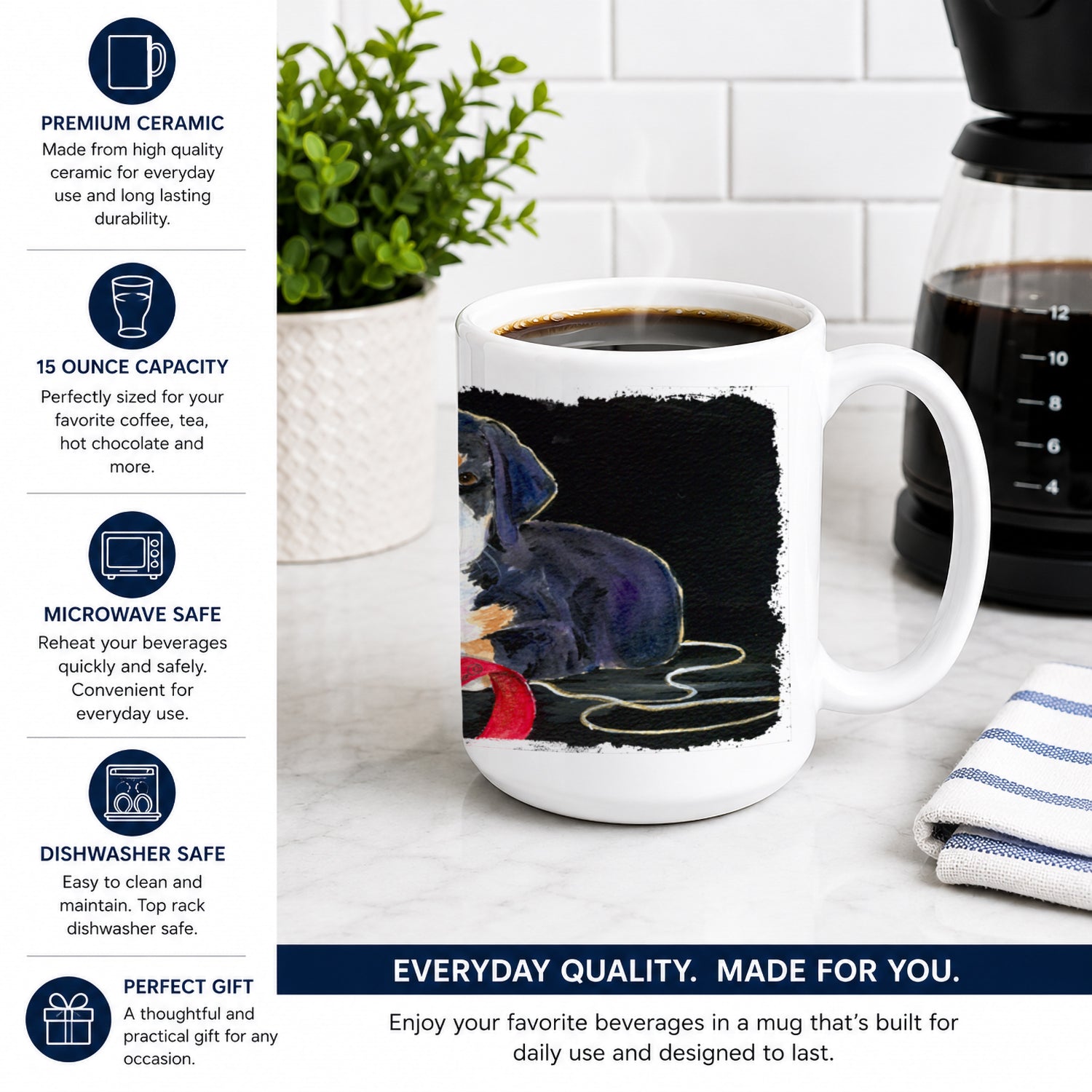 Entlebucher Mountain Dog Ceramic Coffee Mug 15 oz Decorative Large C Handle Mug Cup for Tea, Cocoa Hot Chocolate