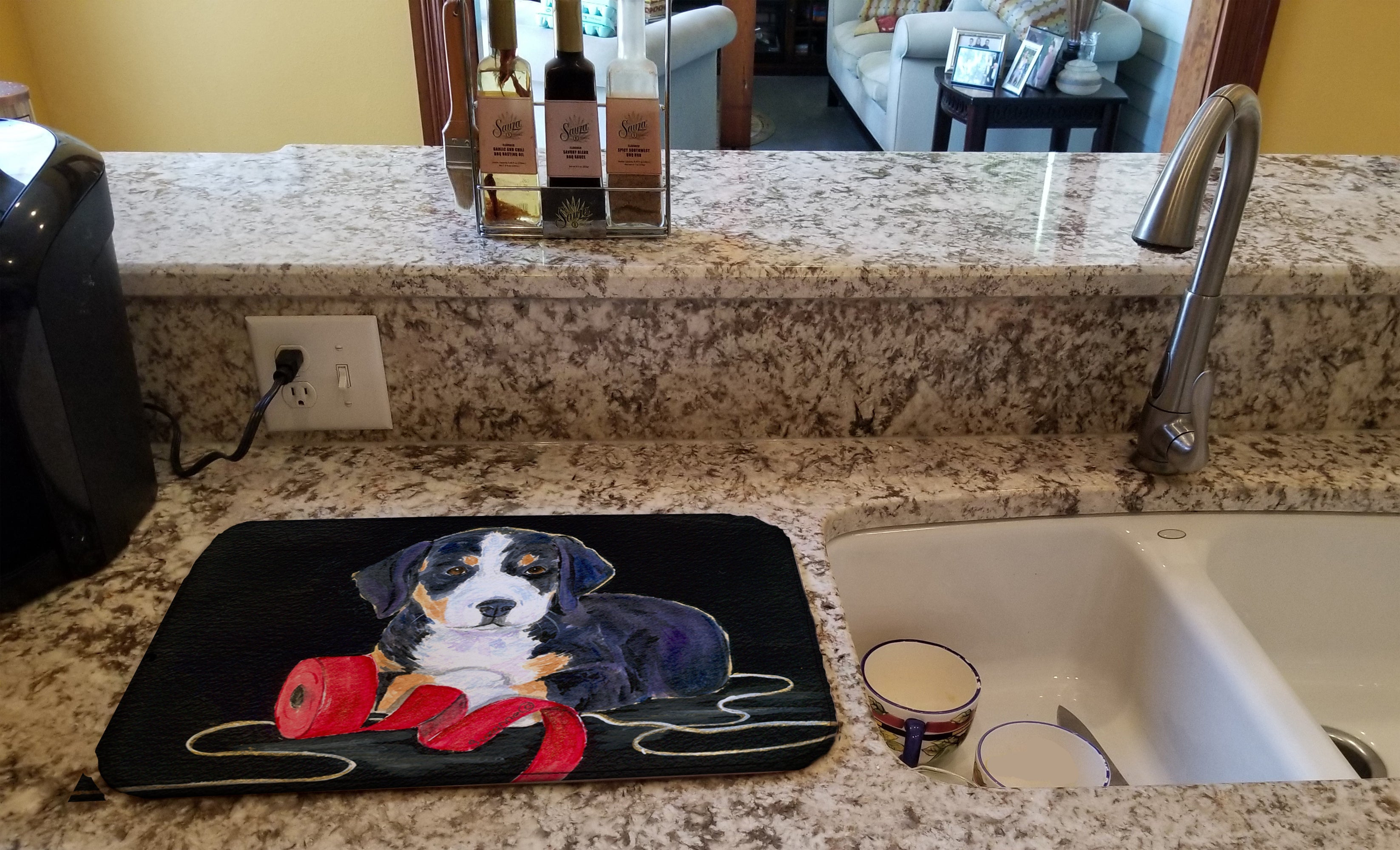 Entlebucher Mountain Dog Dish Drying Mat Absorbent Dish Drying Mat Pad for Kitchen Counter Dish Drainer Mat for Countertop, 14 x 21", Multicolor