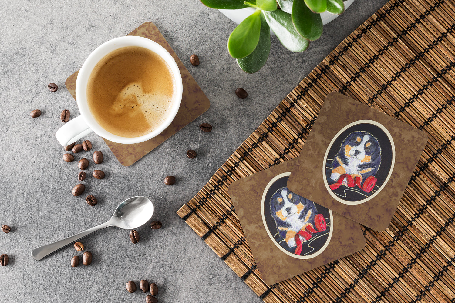 Bernese Mountain Dog Foam Coasters Set of 4 Cup Coasters for Indoor Outdoor, Tabletop Protection, Anti Slip, Mouse pad Material