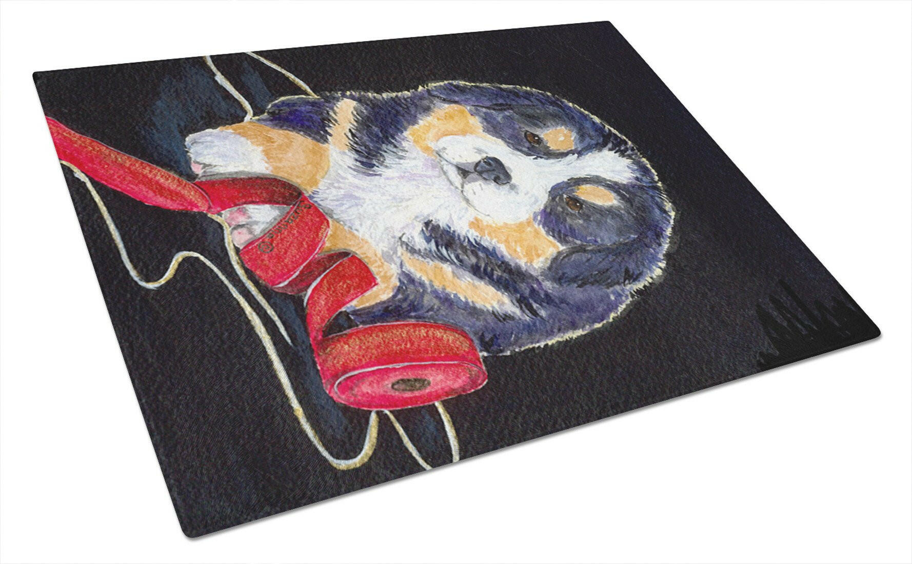 Bernese Mountain Dog Cutting Board Tempered Glass Kitchen Cutting Surface, Heat Resistant Chopping, Non-Slip Feet, Food Prep & Serving