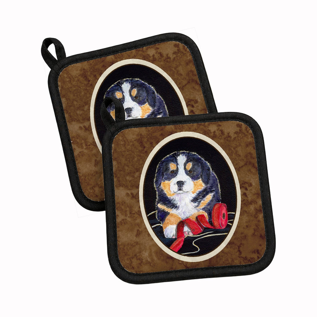 Bernese Mountain Dog Pot Holder Set of 2 Heat Resistant Quilted Hot Pads 7.5 x 7.5 Inch, Insulated Kitchen Trivets for Cooking & Baking