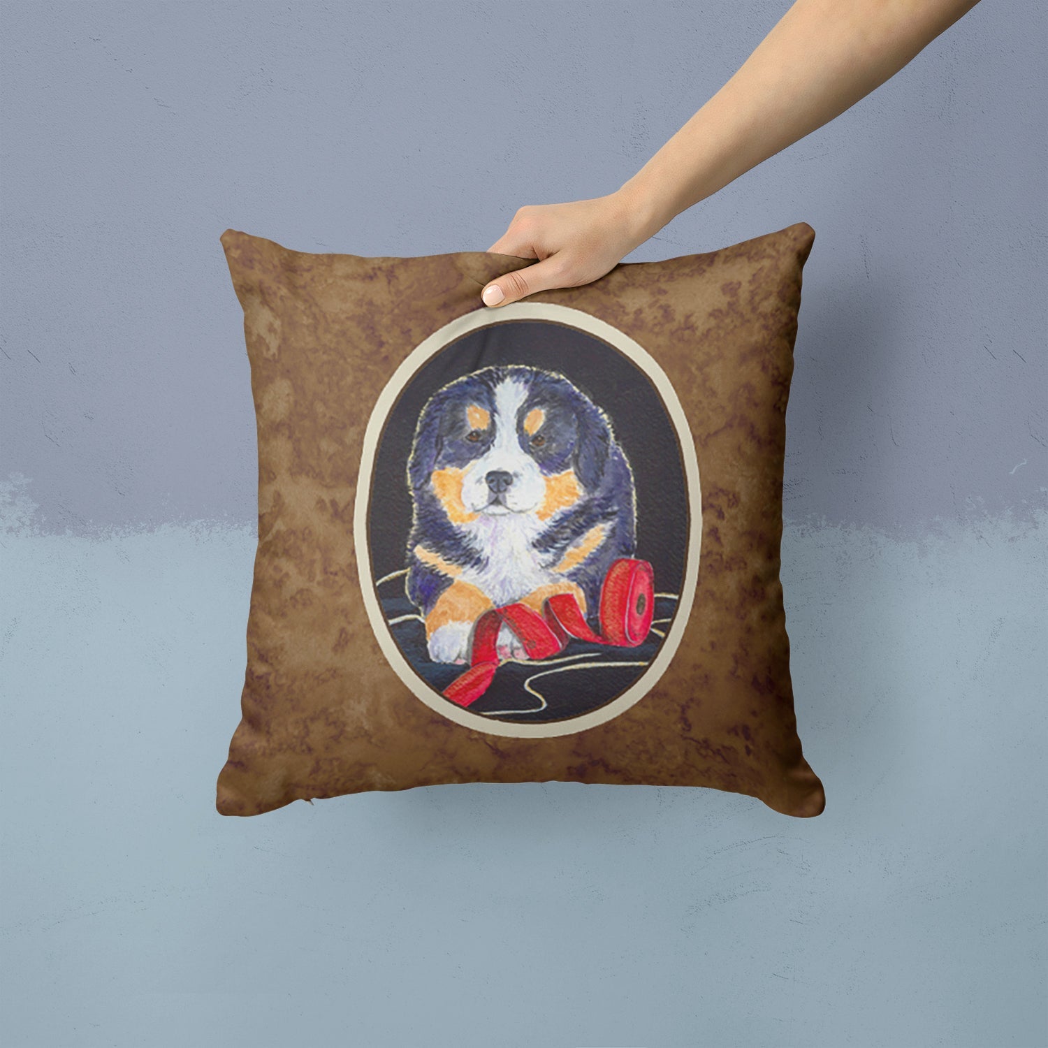 Bernese Mountain Dog Decorative Throw Pillow 14x14 Indoor Outdoor Accent Cushion, Fabric Cover with Insert for Sofa, Bed, Porch & Living Room
