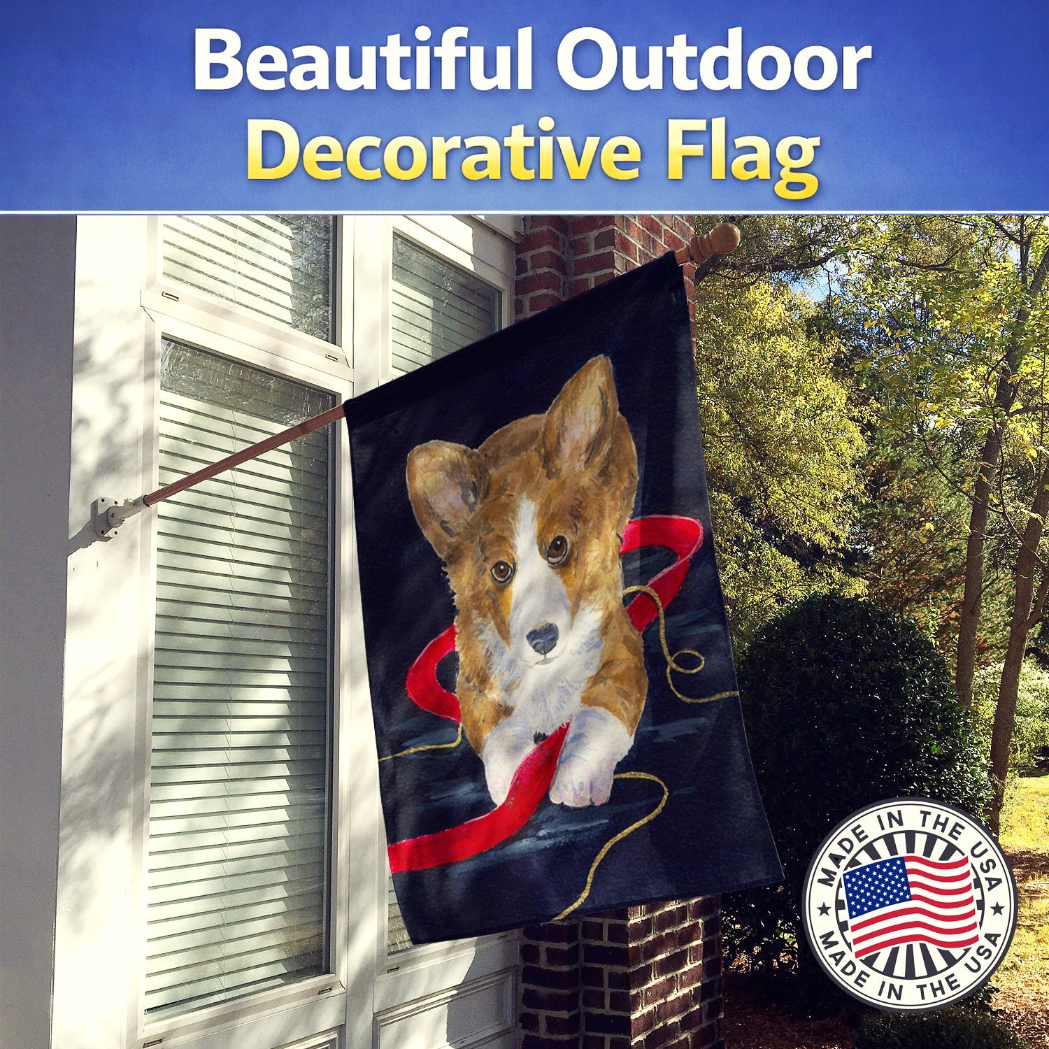 Corgi House Flag 28x40 Porch Sleeve Pole Decorative Outside Yard Banner Artwork Wall Hanging, Polyester