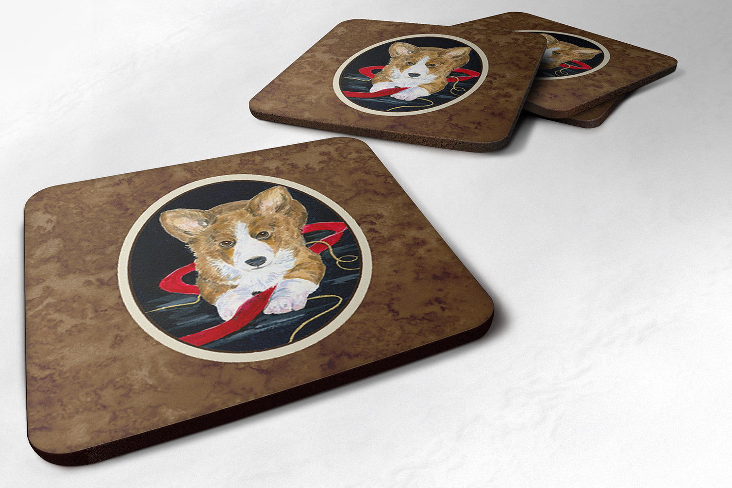 Corgi Foam Coasters Set of 4 Cup Coasters for Indoor Outdoor, Tabletop Protection, Anti Slip, Mouse pad Material