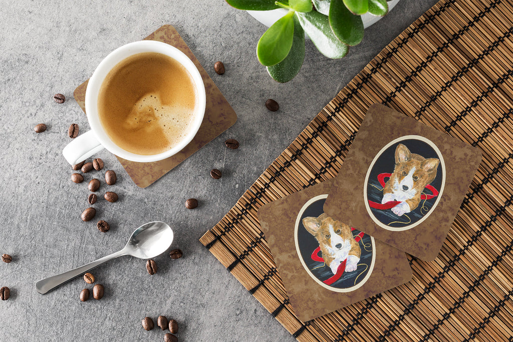 Corgi Foam Coasters Set of 4 Cup Coasters for Indoor Outdoor, Tabletop Protection, Anti Slip, Mouse pad Material