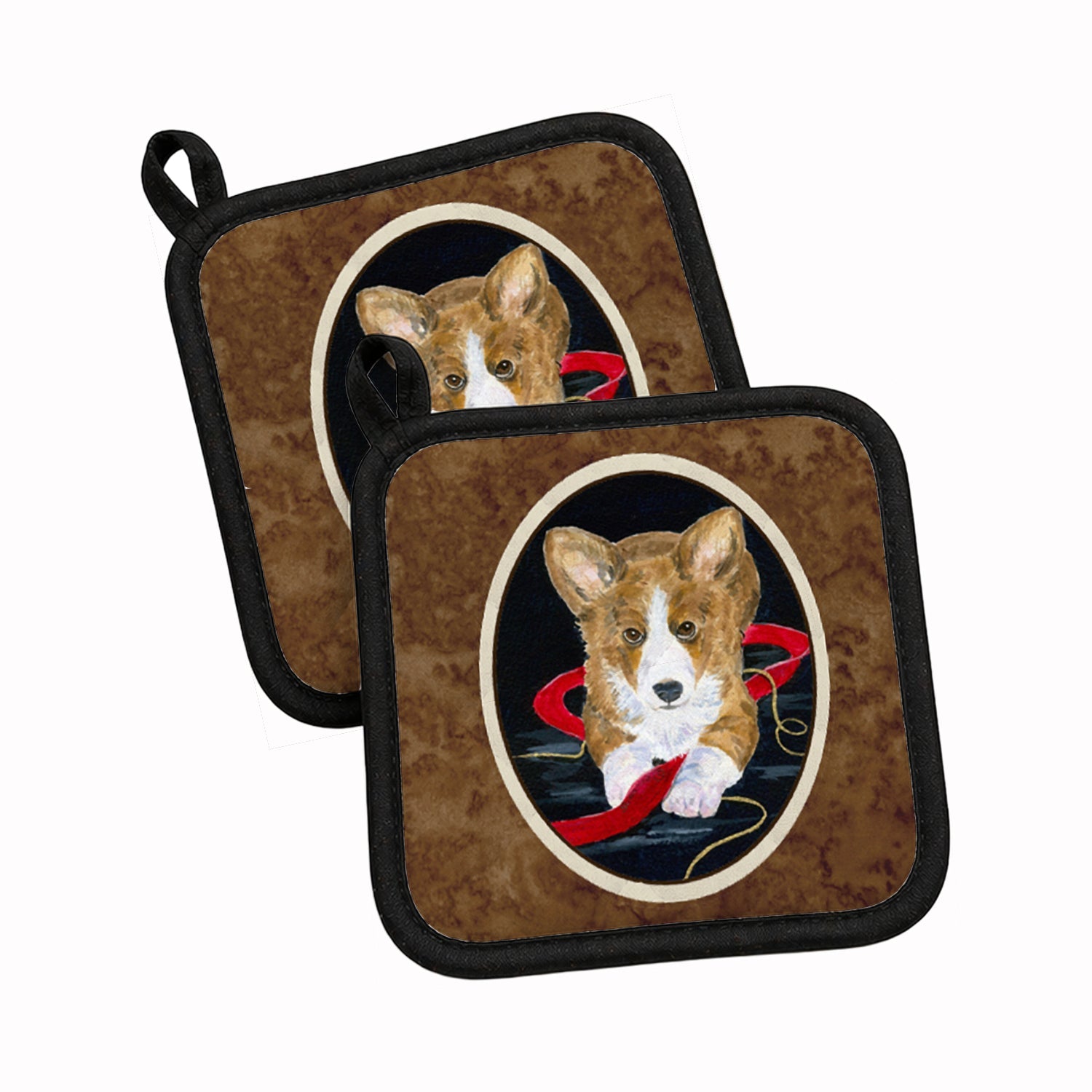 Corgi Pot Holder Set of 2 Heat Resistant Quilted Hot Pads 7.5 x 7.5 Inch, Insulated Kitchen Trivets for Cooking & Baking