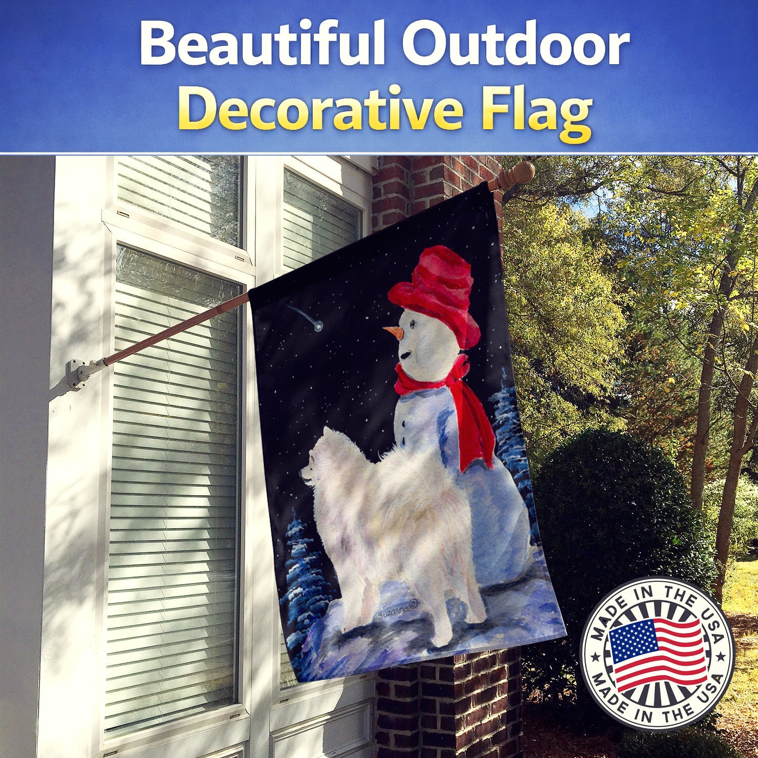 Samoyed House Flag 28x40 Porch Sleeve Pole Decorative Outside Yard Banner Artwork Wall Hanging, Polyester