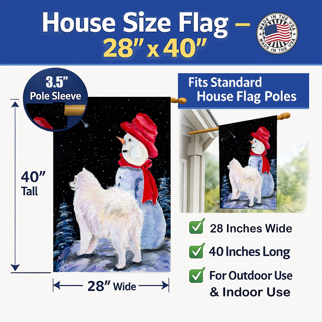 Samoyed House Flag 28x40 Porch Sleeve Pole Decorative Outside Yard Banner Artwork Wall Hanging, Polyester