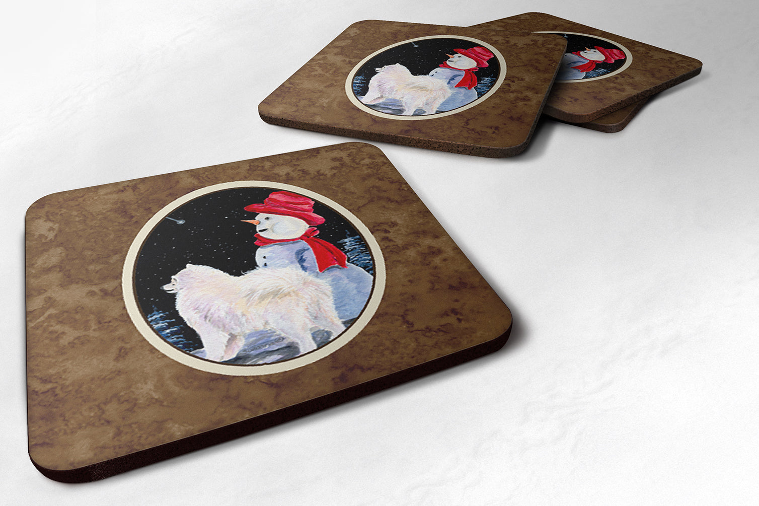 Samoyed Foam Coasters Set of 4 Cup Coasters for Indoor Outdoor, Tabletop Protection, Anti Slip, Mouse pad Material