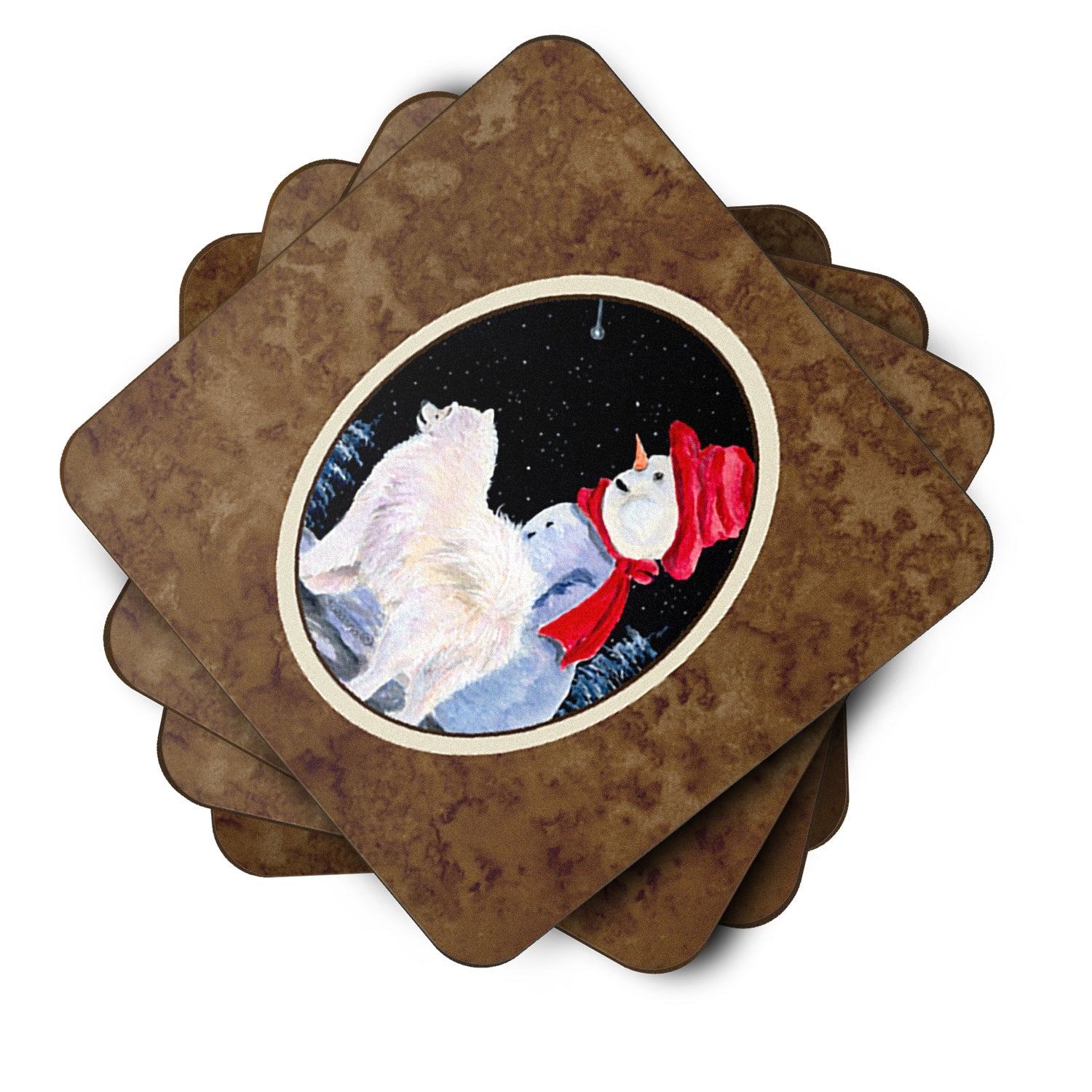 Samoyed Foam Coasters Set of 4 Cup Coasters for Indoor Outdoor, Tabletop Protection, Anti Slip, Mouse pad Material