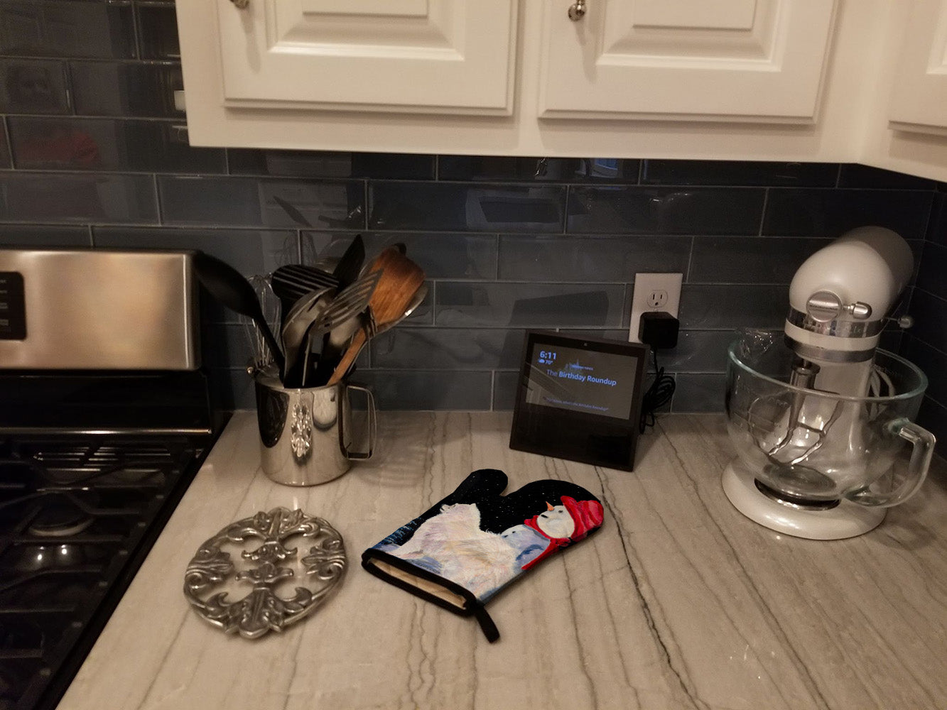 Samoyed Oven Mitt Heat Resistant Thick Oven Mitt for Hot Pans and Oven, Kitchen Mitt Protect Hands, Cooking Baking Glove