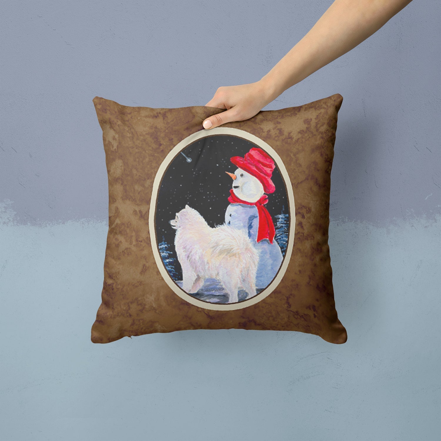 Samoyed Decorative Throw Pillow 14x14 Indoor Outdoor Accent Cushion, Fabric Cover with Insert for Sofa, Bed, Porch & Living Room