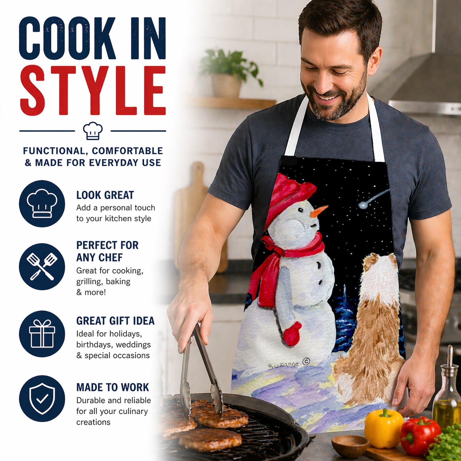 Australian Shepherd Apron Cooking Kitchen Server Baking Crafts Gardening for Adult Women Men, Unisex, Large, Multicolor