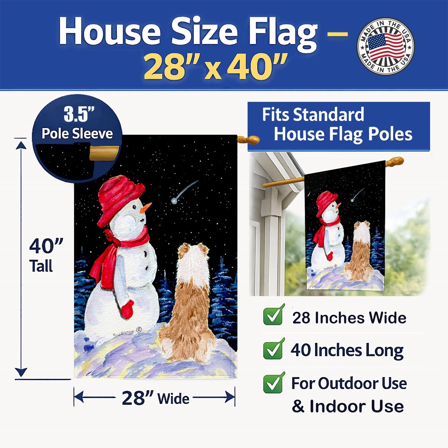 Australian Shepherd House Flag 28x40 Porch Sleeve Pole Decorative Outside Yard Banner Artwork Wall Hanging, Polyester
