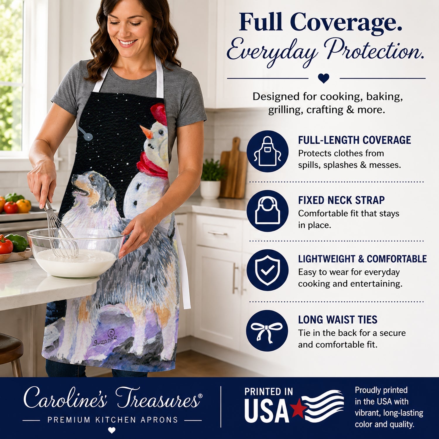 Australian Shepherd Apron Cooking Kitchen Server Baking Crafts Gardening for Adult Women Men, Unisex, Large, Multicolor