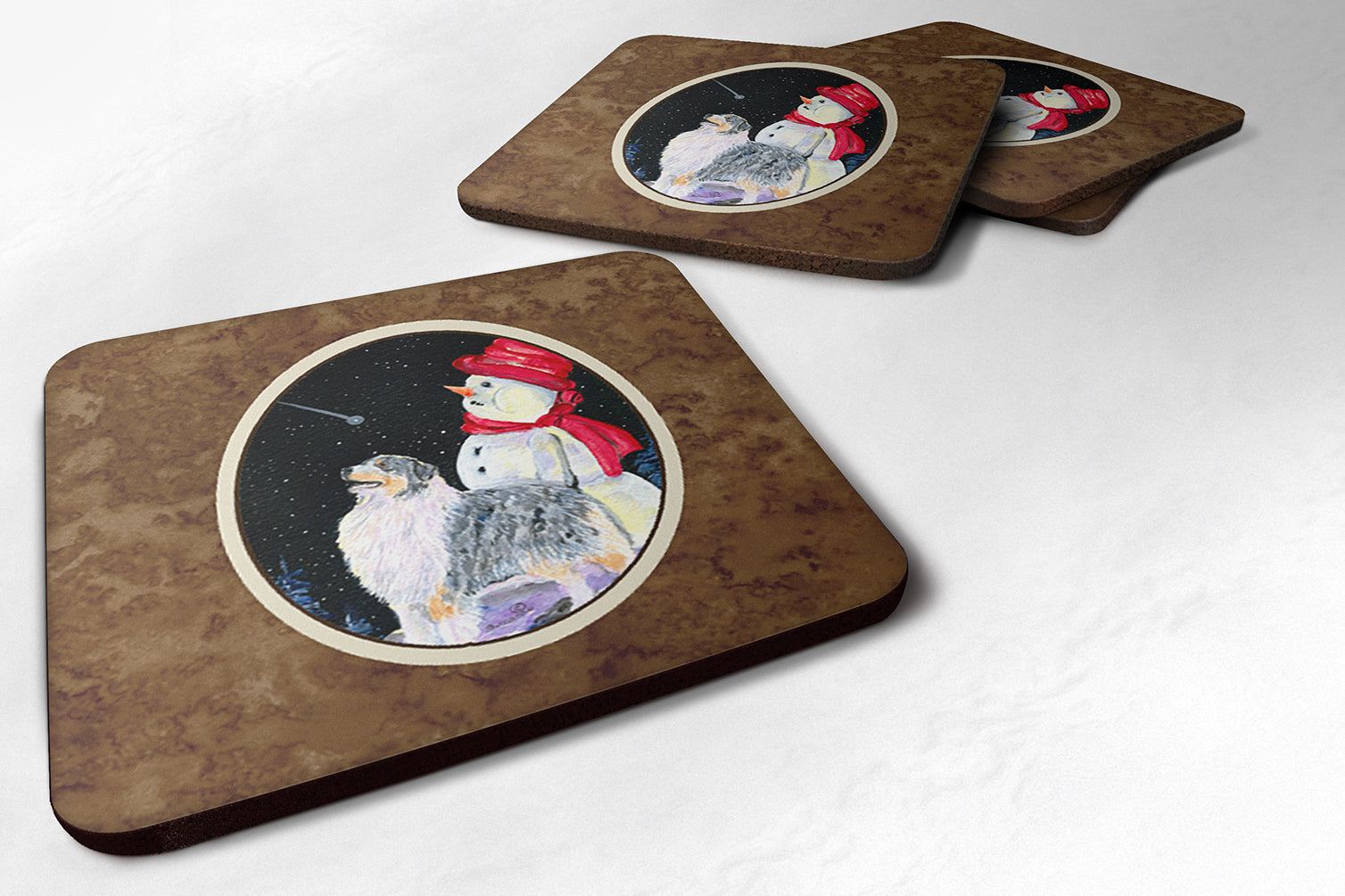 Australian Shepherd Foam Coasters Set of 4 Cup Coasters for Indoor Outdoor, Tabletop Protection, Anti Slip, Mouse pad Material