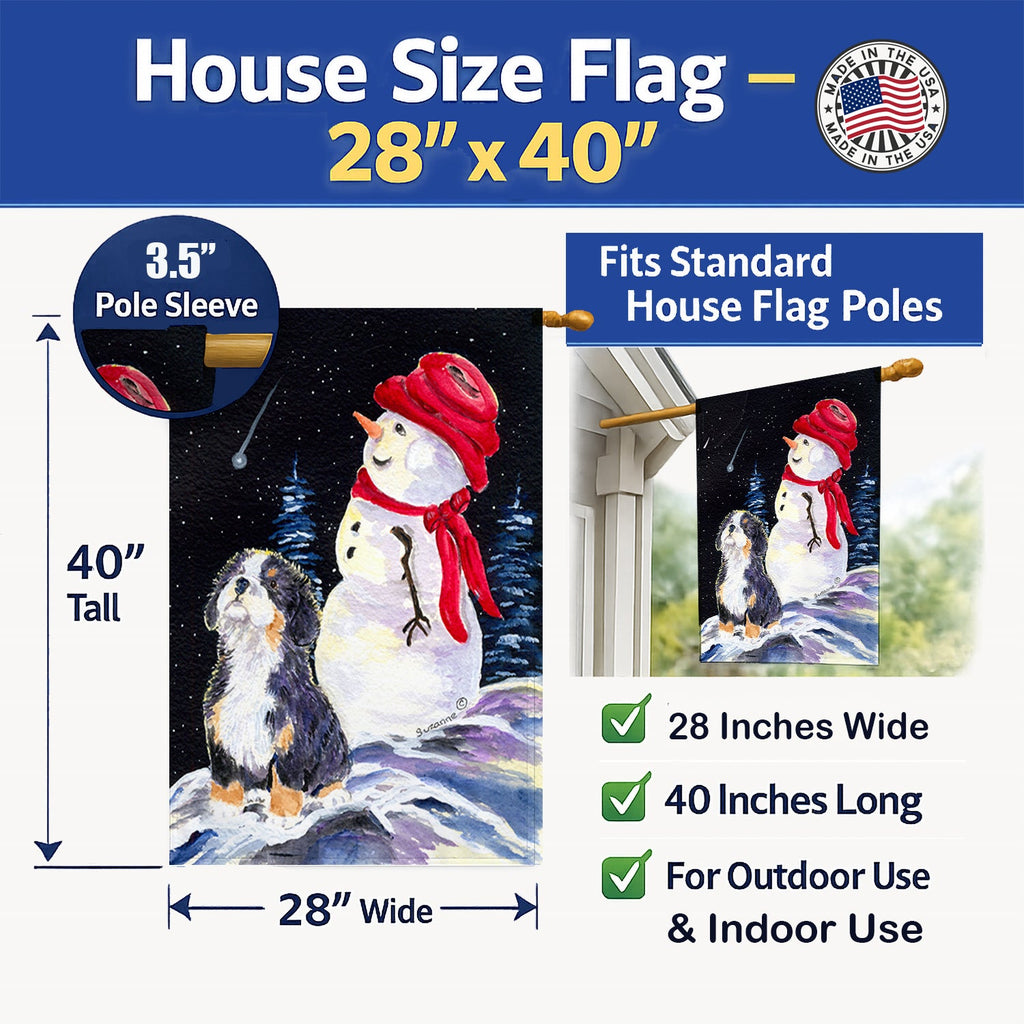 Bernese Mountain Dog House Flag 28x40 Porch Sleeve Pole Decorative Outside Yard Banner Artwork Wall Hanging, Polyester