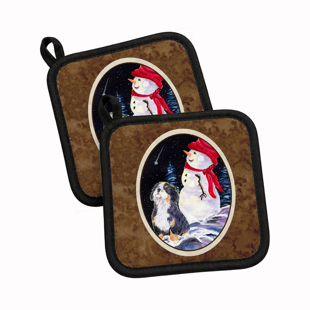 Bernese Mountain Dog Pot Holder Set of 2 Heat Resistant Quilted Hot Pads 7.5 x 7.5 Inch, Insulated Kitchen Trivets for Cooking & Baking