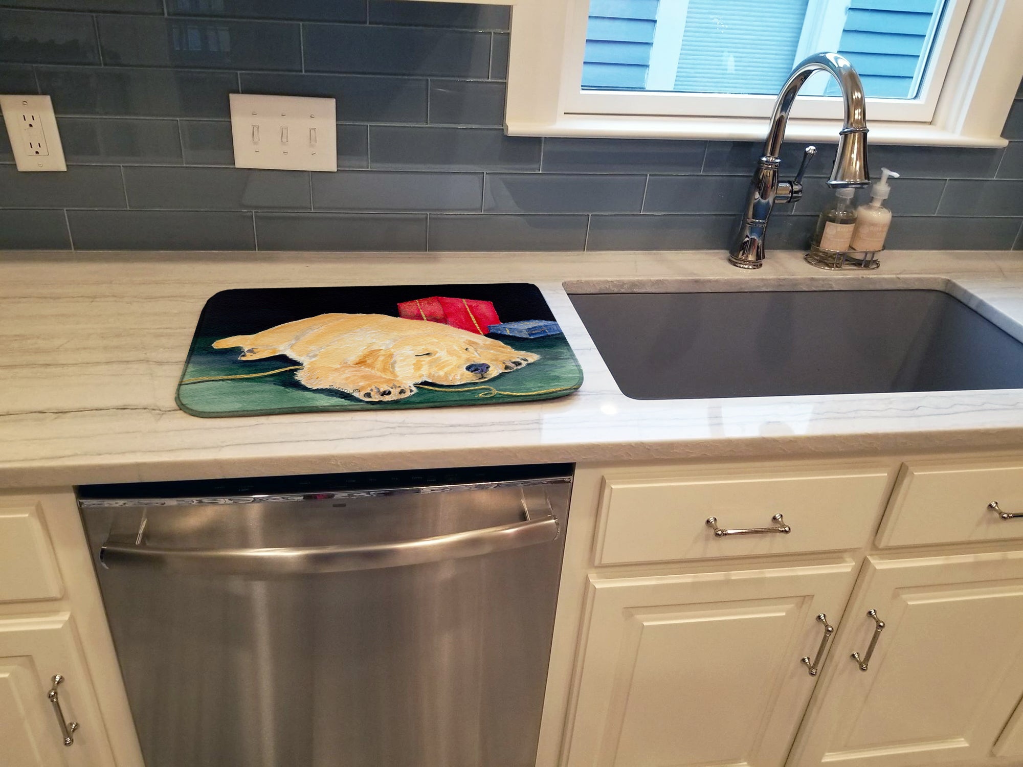 Golden Retriever Dish Drying Mat Absorbent Dish Drying Mat Pad for Kitchen Counter Dish Drainer Mat for Countertop, 14 x 21", Multicolor