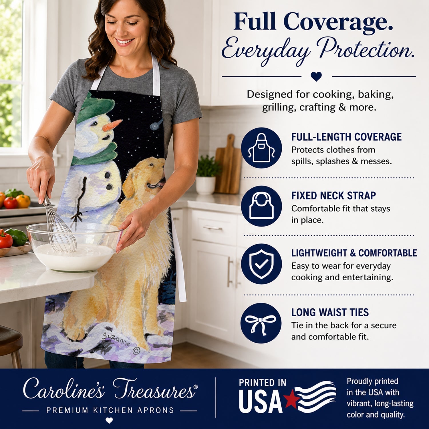 Golden Retriever Apron Cooking Kitchen Server Baking Crafts Gardening for Adult Women Men, Unisex, Large, Multicolor
