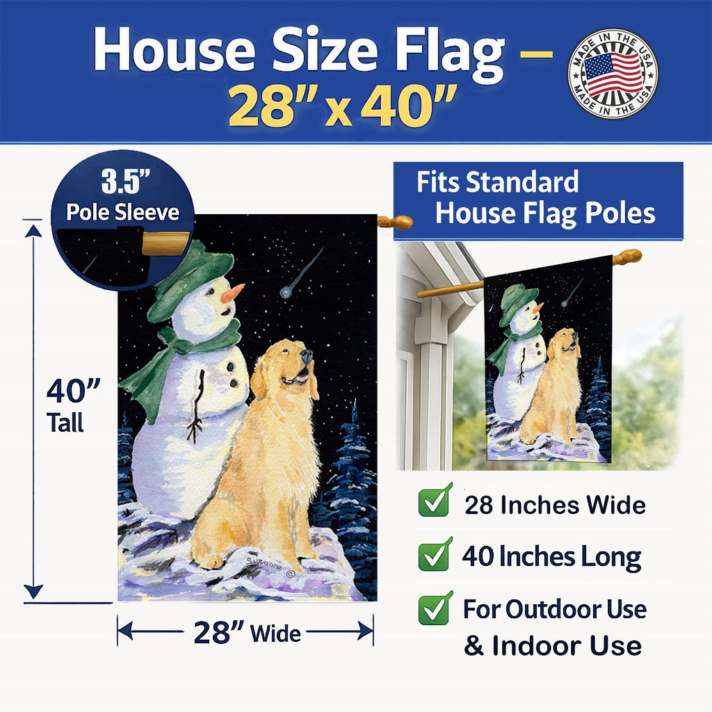 Golden Retriever House Flag 28x40 Porch Sleeve Pole Decorative Outside Yard Banner Artwork Wall Hanging, Polyester