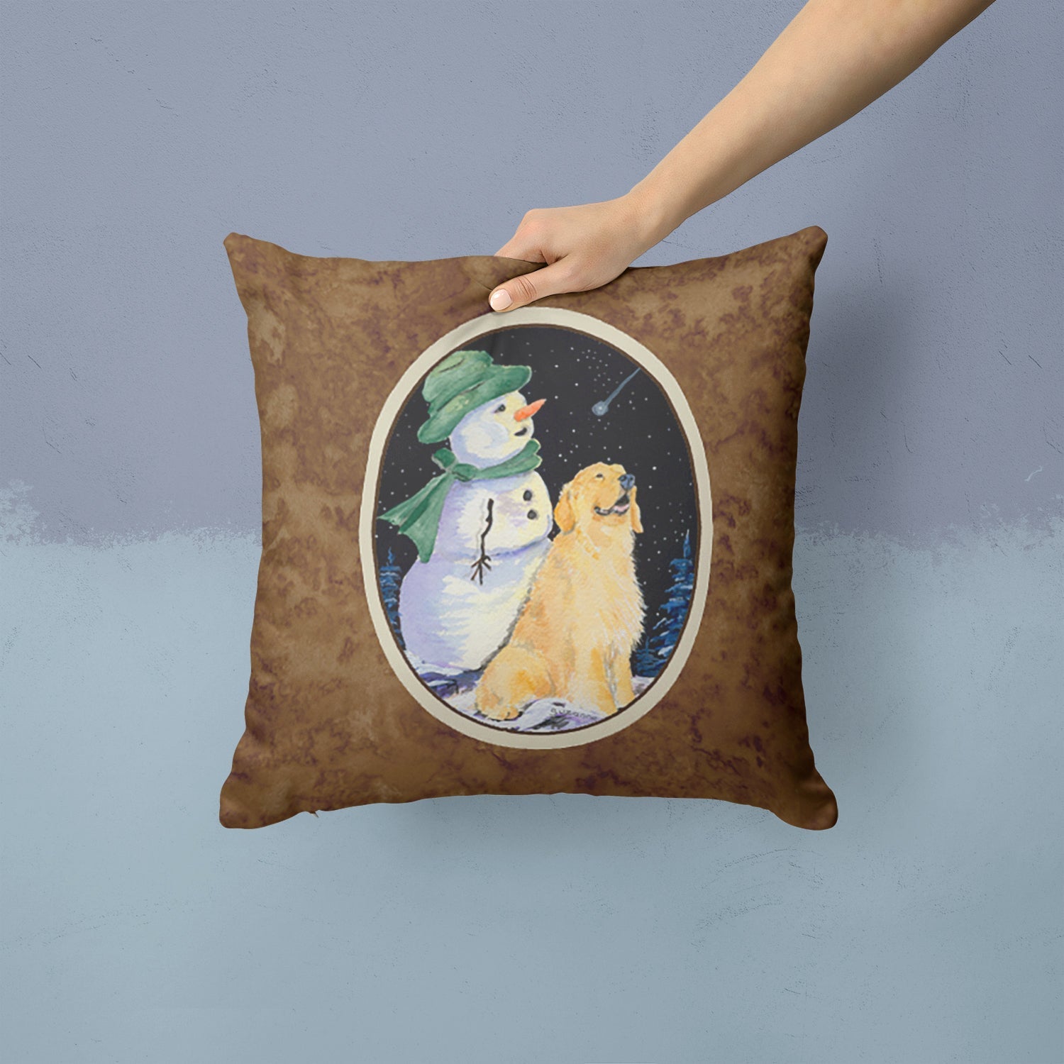 Golden Retriever Decorative Throw Pillow 14x14 Indoor Outdoor Accent Cushion, Fabric Cover with Insert for Sofa, Bed, Porch & Living Room