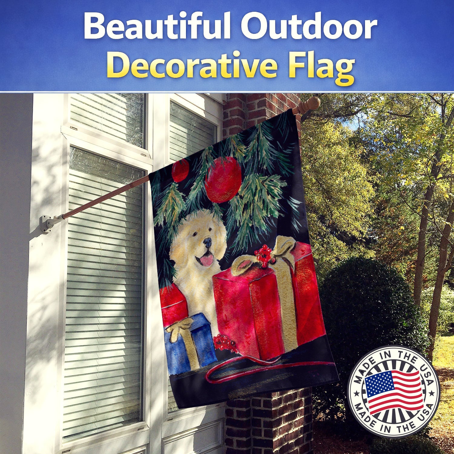 Golden Retriever House Flag 28x40 Porch Sleeve Pole Decorative Outside Yard Banner Artwork Wall Hanging, Polyester