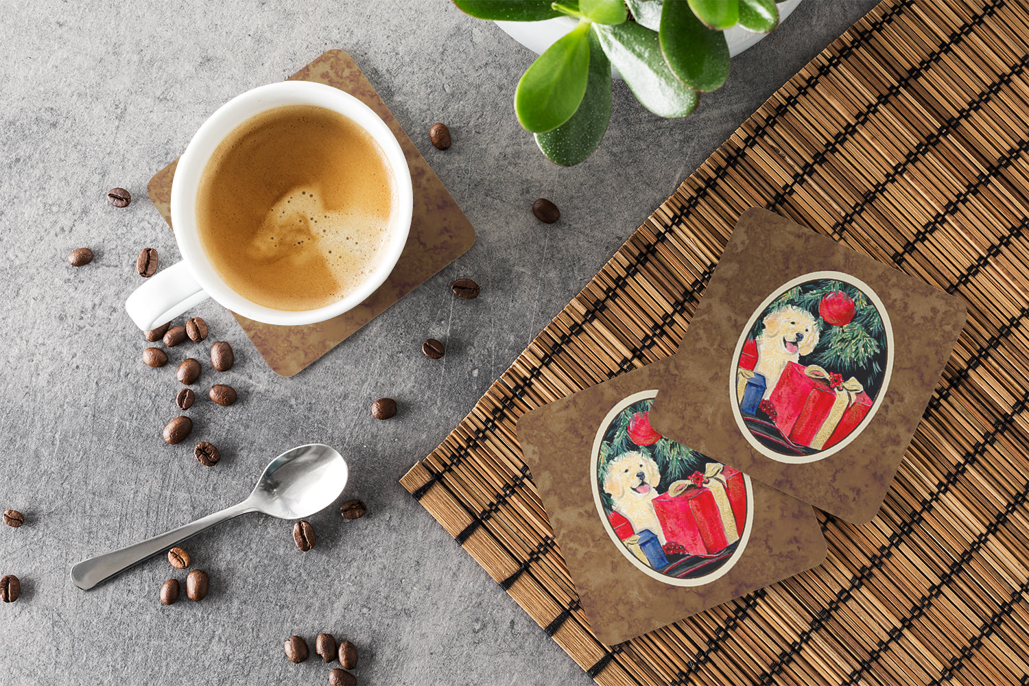 Golden Retriever Foam Coasters Set of 4 Cup Coasters for Indoor Outdoor, Tabletop Protection, Anti Slip, Mouse pad Material