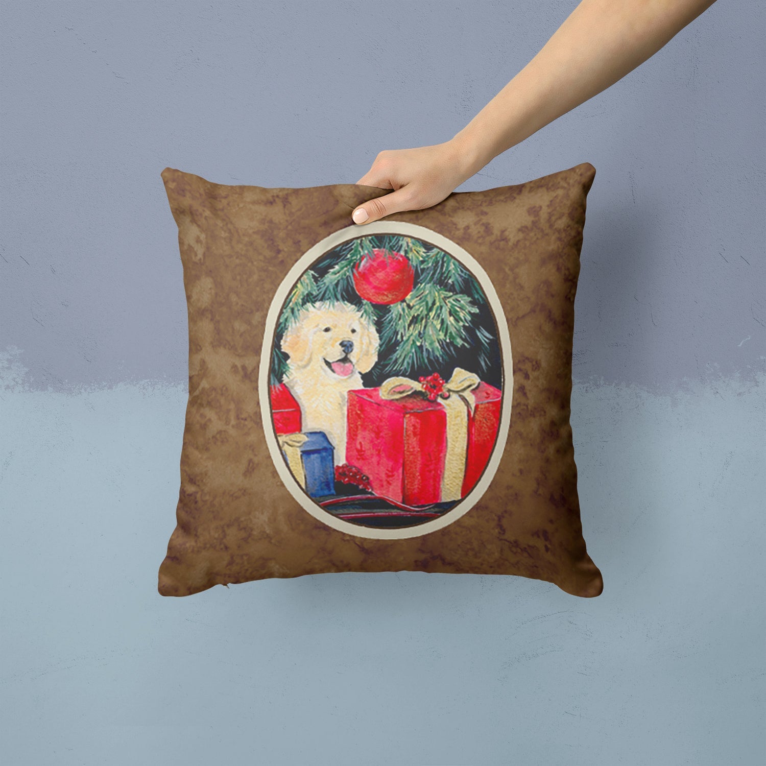 Golden Retriever Decorative Throw Pillow 14x14 Indoor Outdoor Accent Cushion, Fabric Cover with Insert for Sofa, Bed, Porch & Living Room