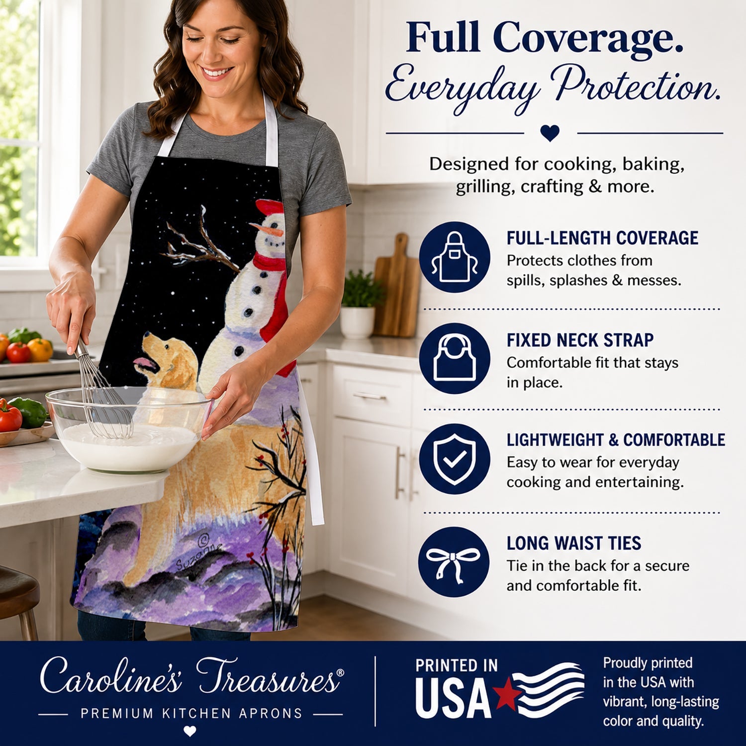 Golden Retriever Apron Cooking Kitchen Server Baking Crafts Gardening for Adult Women Men, Unisex, Large, Multicolor