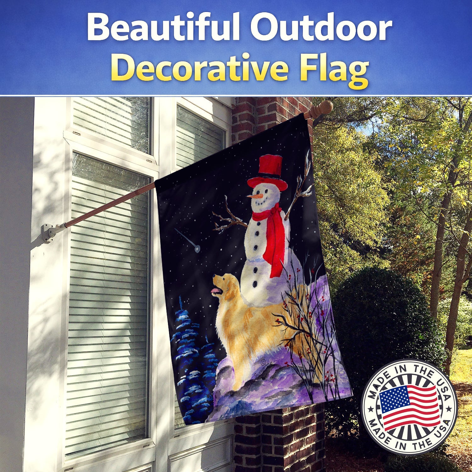 Golden Retriever House Flag 28x40 Porch Sleeve Pole Decorative Outside Yard Banner Artwork Wall Hanging, Polyester