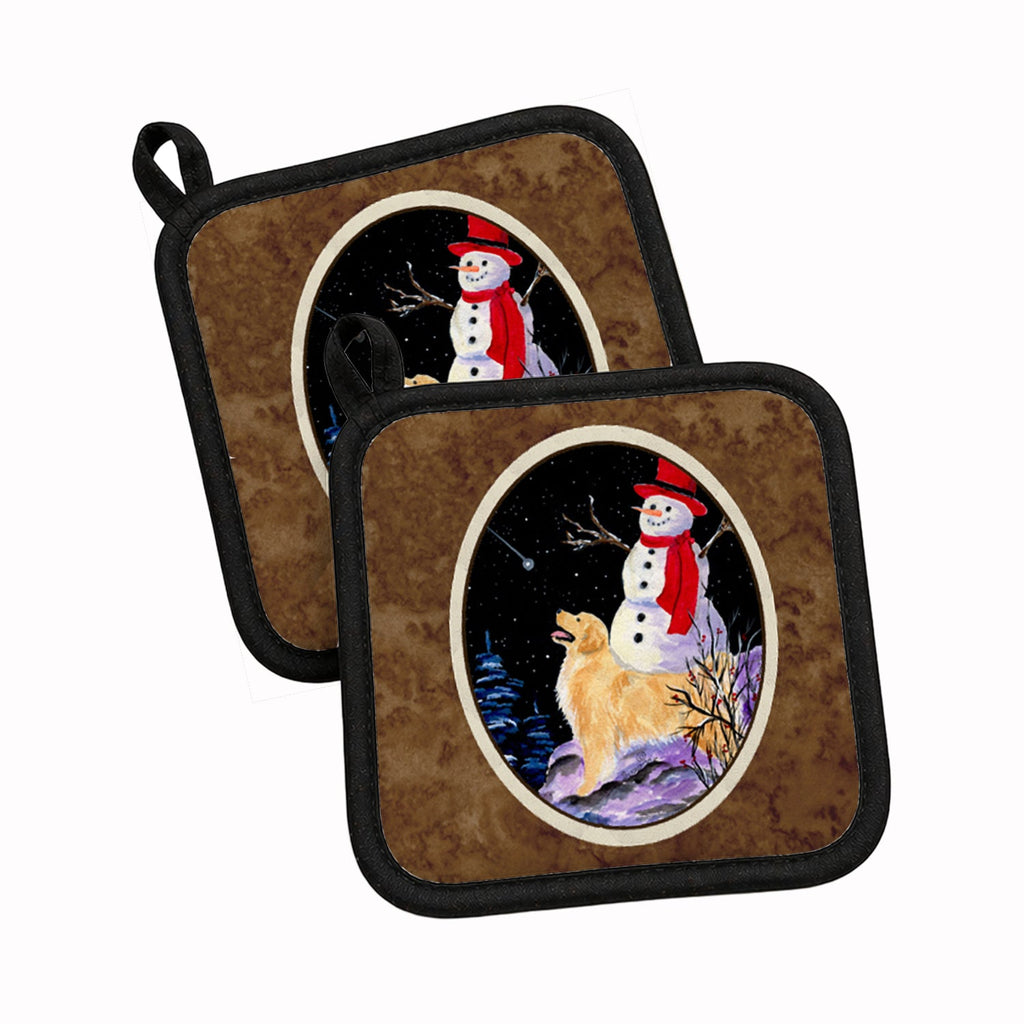 Golden Retriever Pot Holder Set of 2 Heat Resistant Quilted Hot Pads 7.5 x 7.5 Inch, Insulated Kitchen Trivets for Cooking & Baking