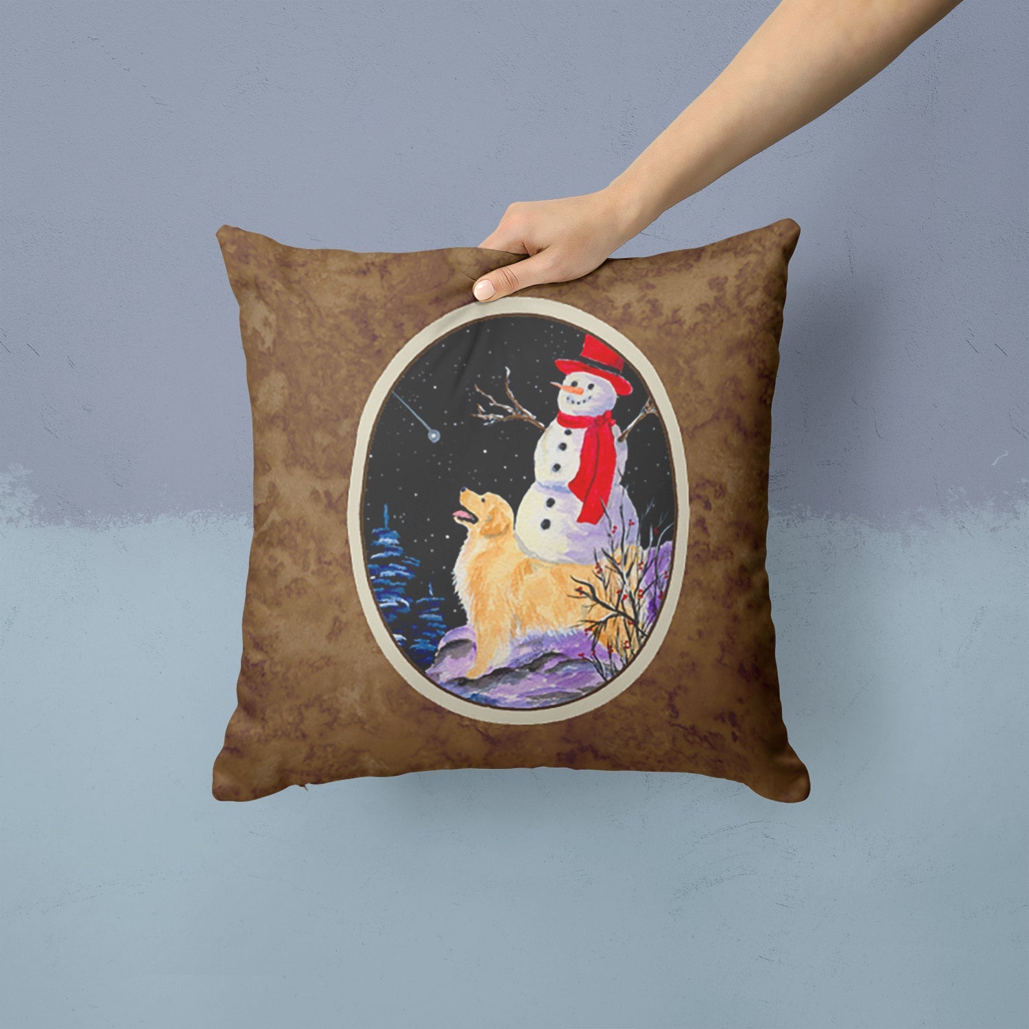 Golden Retriever Decorative Throw Pillow 14x14 Indoor Outdoor Accent Cushion, Fabric Cover with Insert for Sofa, Bed, Porch & Living Room