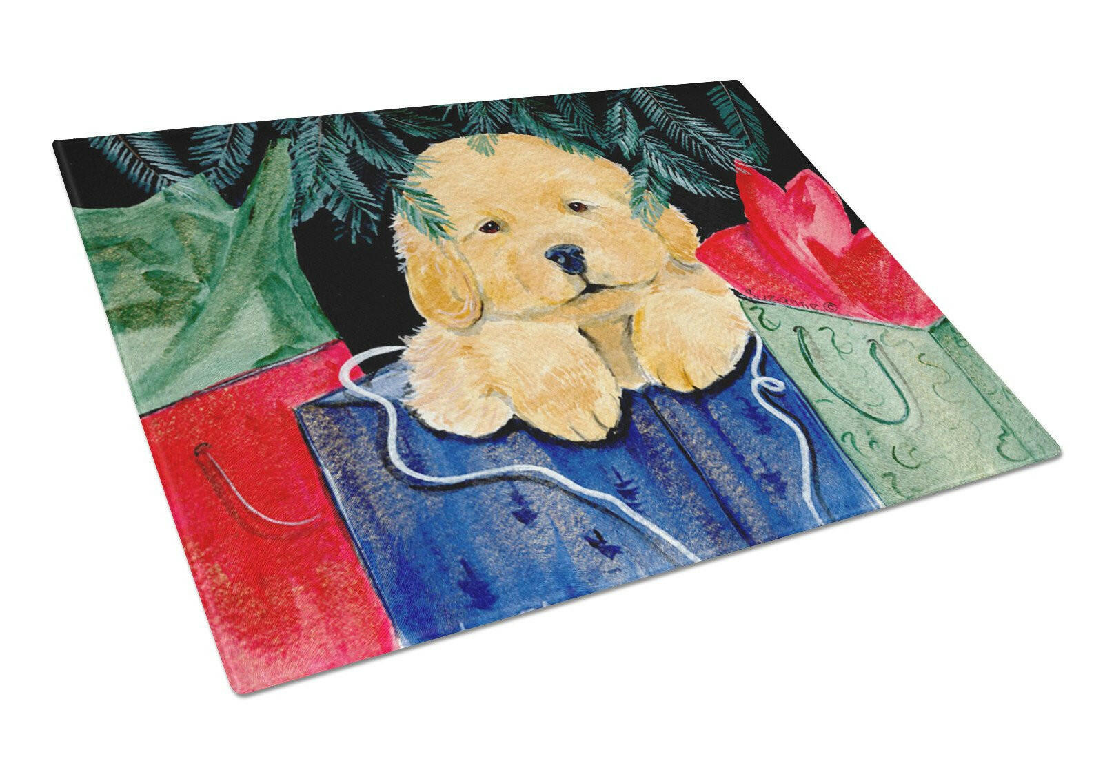 Golden Retriever Cutting Board Tempered Glass Kitchen Cutting Surface, Heat Resistant Chopping, Non-Slip Feet, Food Prep & Serving