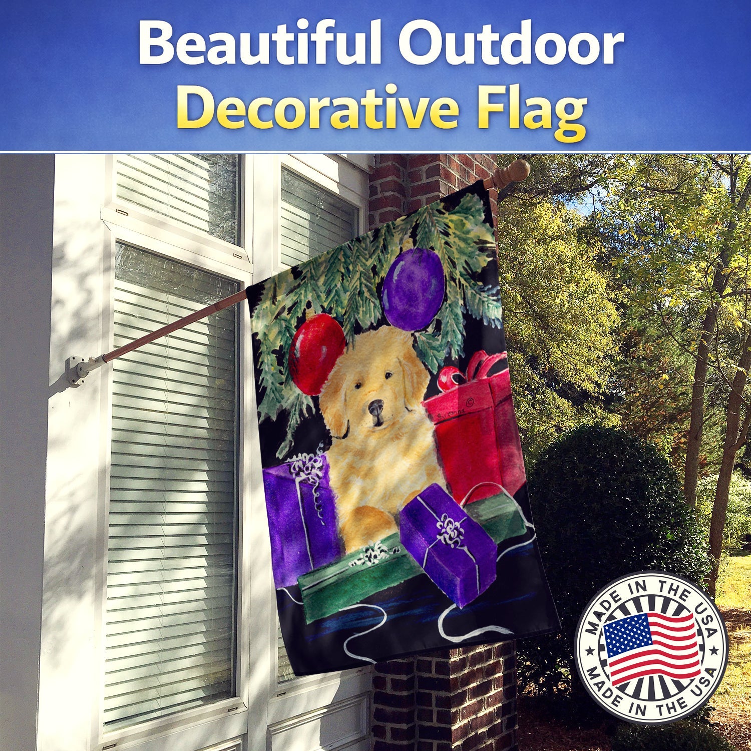 Golden Retriever House Flag 28x40 Porch Sleeve Pole Decorative Outside Yard Banner Artwork Wall Hanging, Polyester