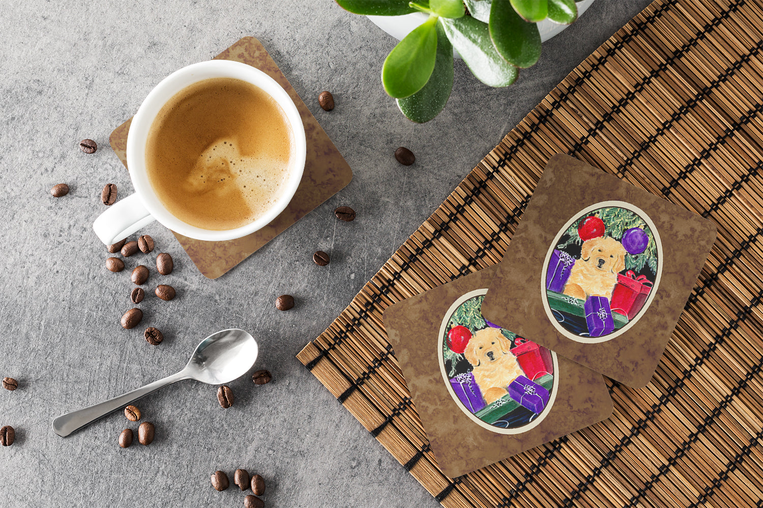 Golden Retriever Foam Coasters Set of 4 Cup Coasters for Indoor Outdoor, Tabletop Protection, Anti Slip, Mouse pad Material