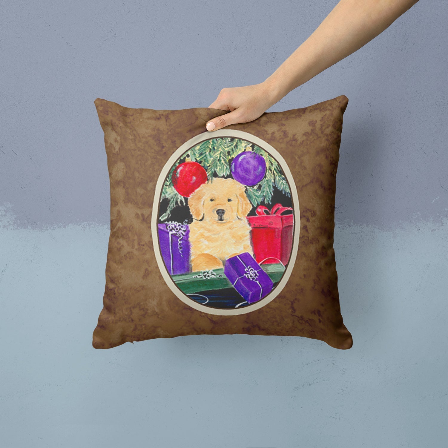 Golden Retriever Decorative Throw Pillow 14x14 Indoor Outdoor Accent Cushion, Fabric Cover with Insert for Sofa, Bed, Porch & Living Room